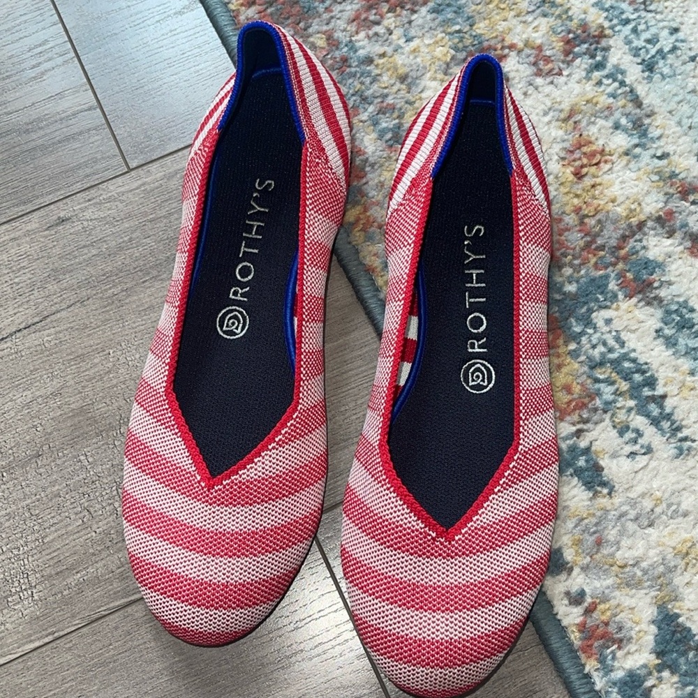Rothy's Red and White Striped Flats